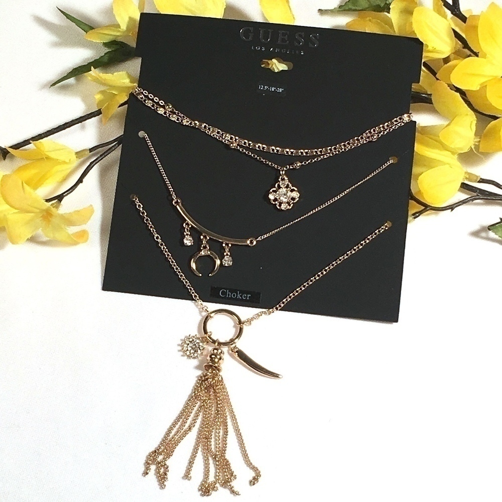 3/$29! GUESS layered necklace heart & bow gold